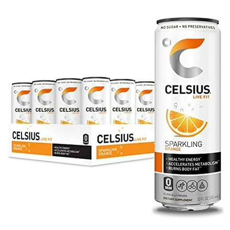 CELSIUS Sparkling Orange Fitness Drink Zero Sugar 12oz. Slim Can...