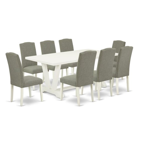 East West Furniture V027EN206-9 - 9-Piece Rectangular Dining Table Set - 8 Parson Chairs and a Rectangular Dining Table Hardwood Frame