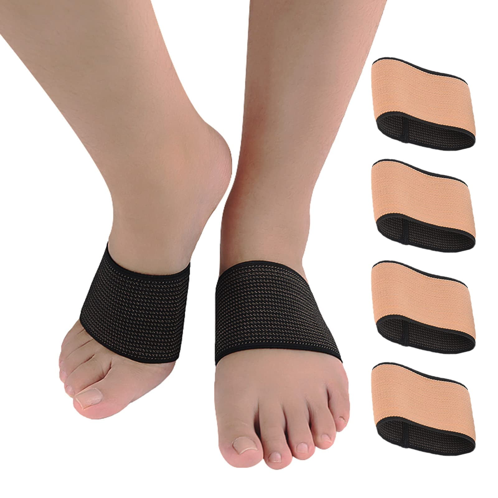 Copper Arch Support Sleeves (4PCS), Plantar Fasciitis Braces for Foot Care, Foot Compression Sleeve for Heel Spurs, Flat & Fallen Arches and High Arch Pain Relief, Arch Support Bands for Women & Men