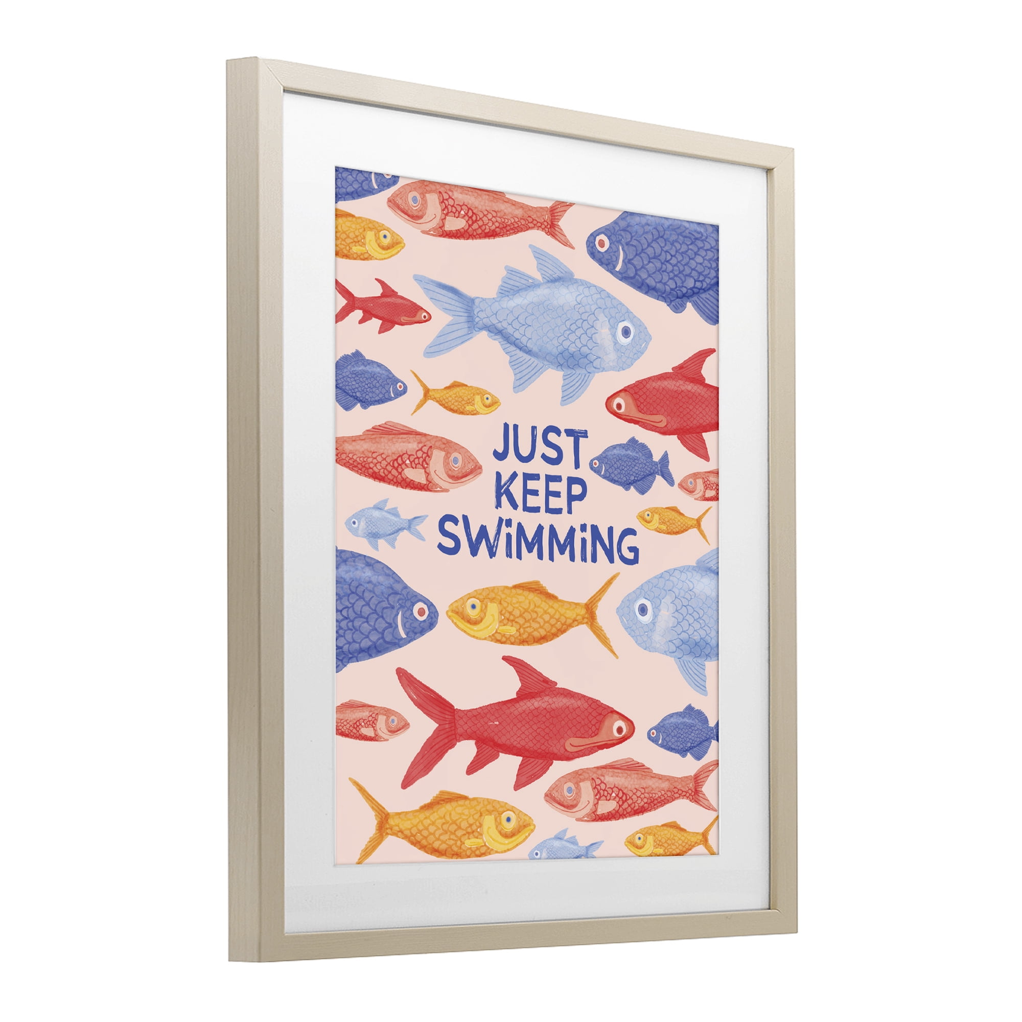 Stupell Industries Just Keep Swimming Fish Birch Framed Print Under Glass, design by The Paper Curator