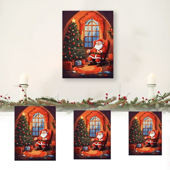 Fwttom Christmas Wooden Jigsaw Puzzle - Three-Dimensional Irregular-Shaped Santa Claus Christmas Decorations, 20 x 16 x 5.1cm