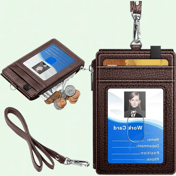 Badge Holder Wallet with 5 Card Slots, RFID Blocking Pocket, and Neck Lanyard Strap