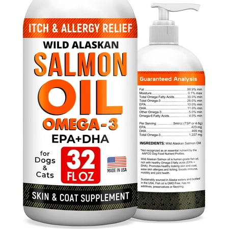 UPC: 0737787998816 | Salmon Oil Omega 3 for Dogs – 32oz Fish Oil for Pets – Joint Health – Allergy Relief – Itch Relief  Shedding – Skin and Coat Supplement – Wild Alaskan Salmon Oil – Omega 3 6 9 – EPA & DHA Fatty Acids