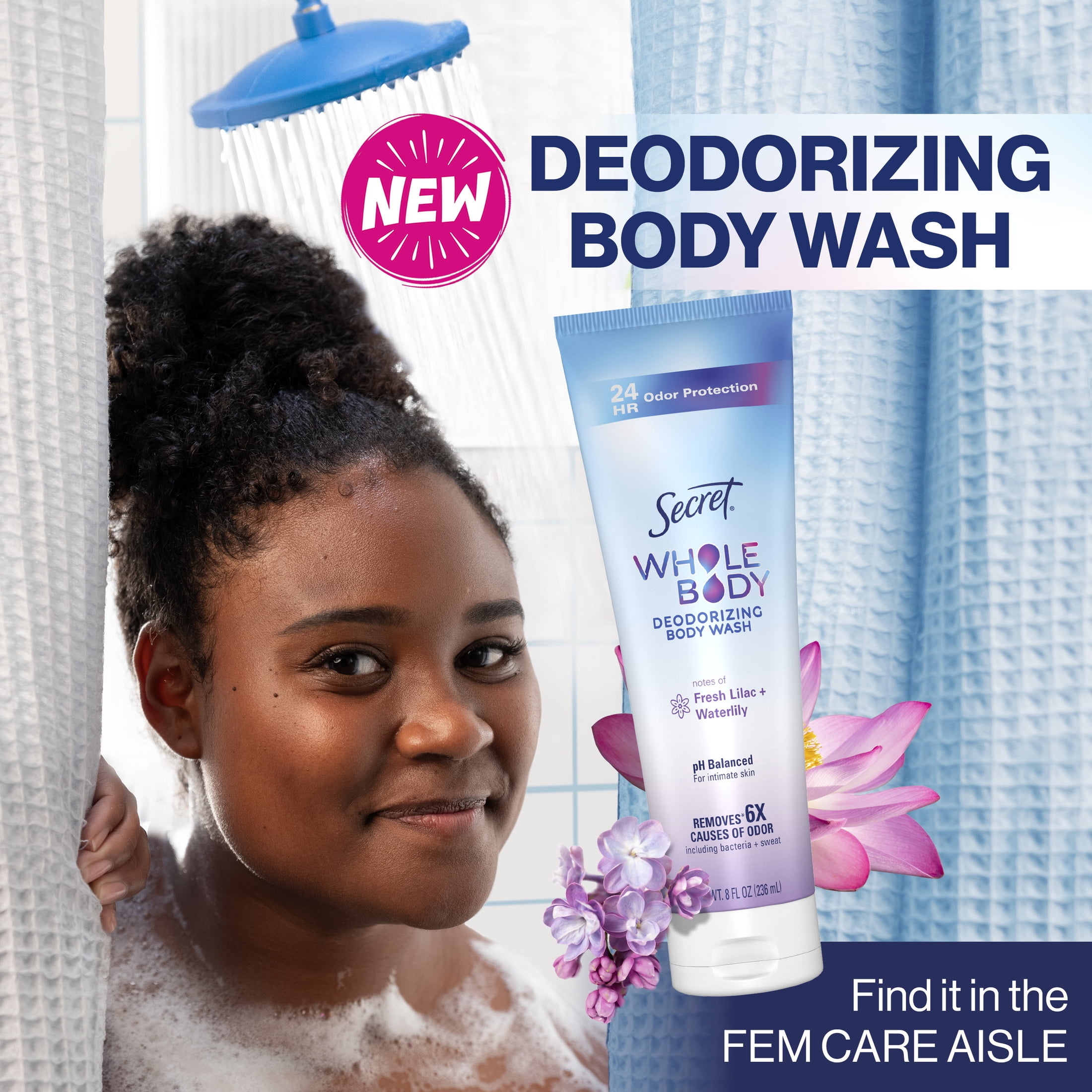 (12 pack) Secret Feminine Wash 24 HR Deodorizing Body Wash for Women, Lilac & Waterlily, 7oz