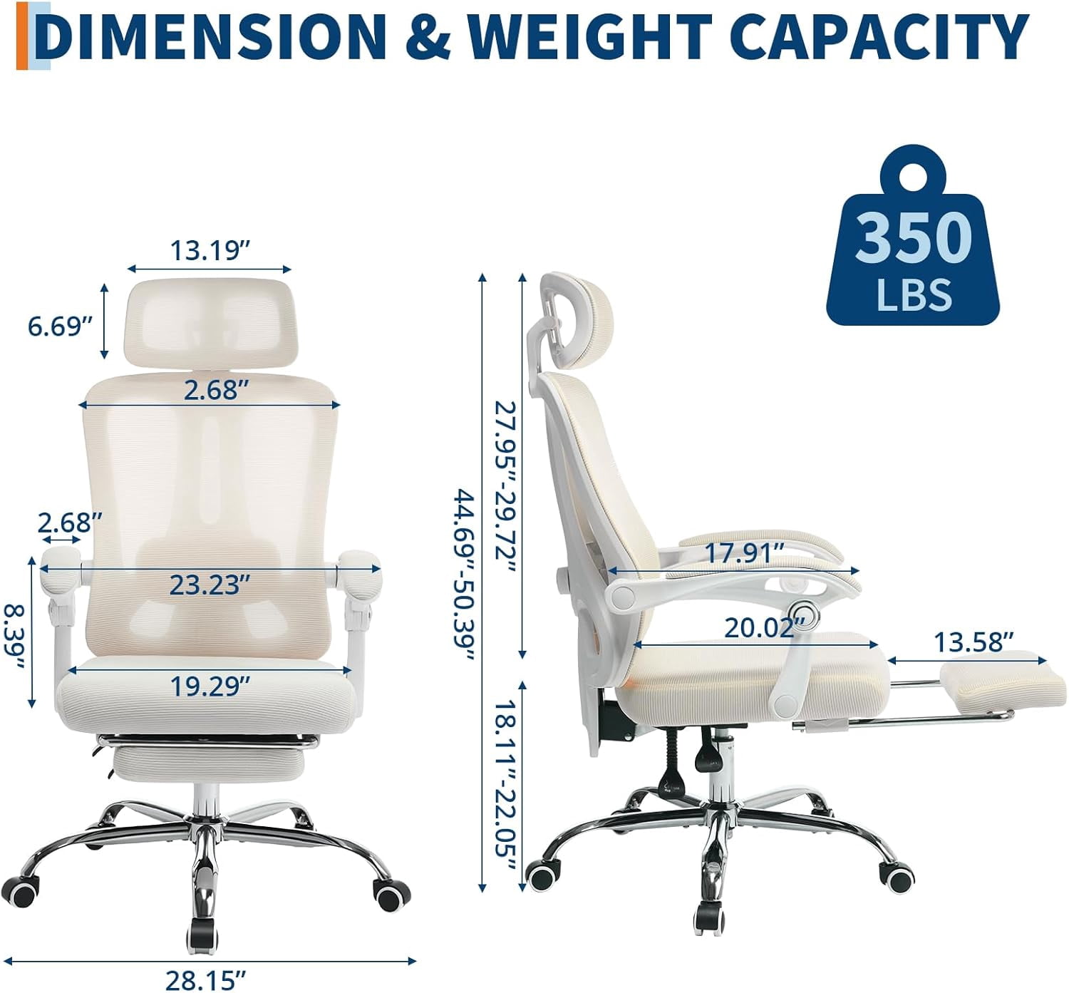 High-Back Ergonomic Office Chair with Mesh, Footrest & Lumbar Support, 350 Lb Capacity Adjustable Desk Chair for Home/Gaming