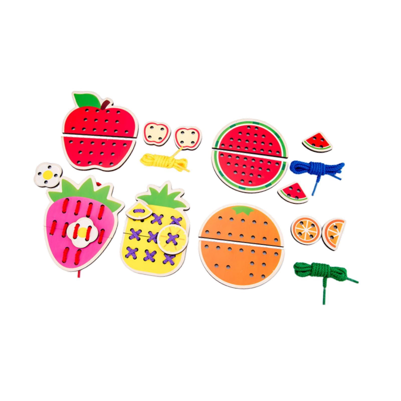 LeeQinersw Lacing Cards Gift for Boys Girls Early Development Threading Toys Sewing Kit Fruit