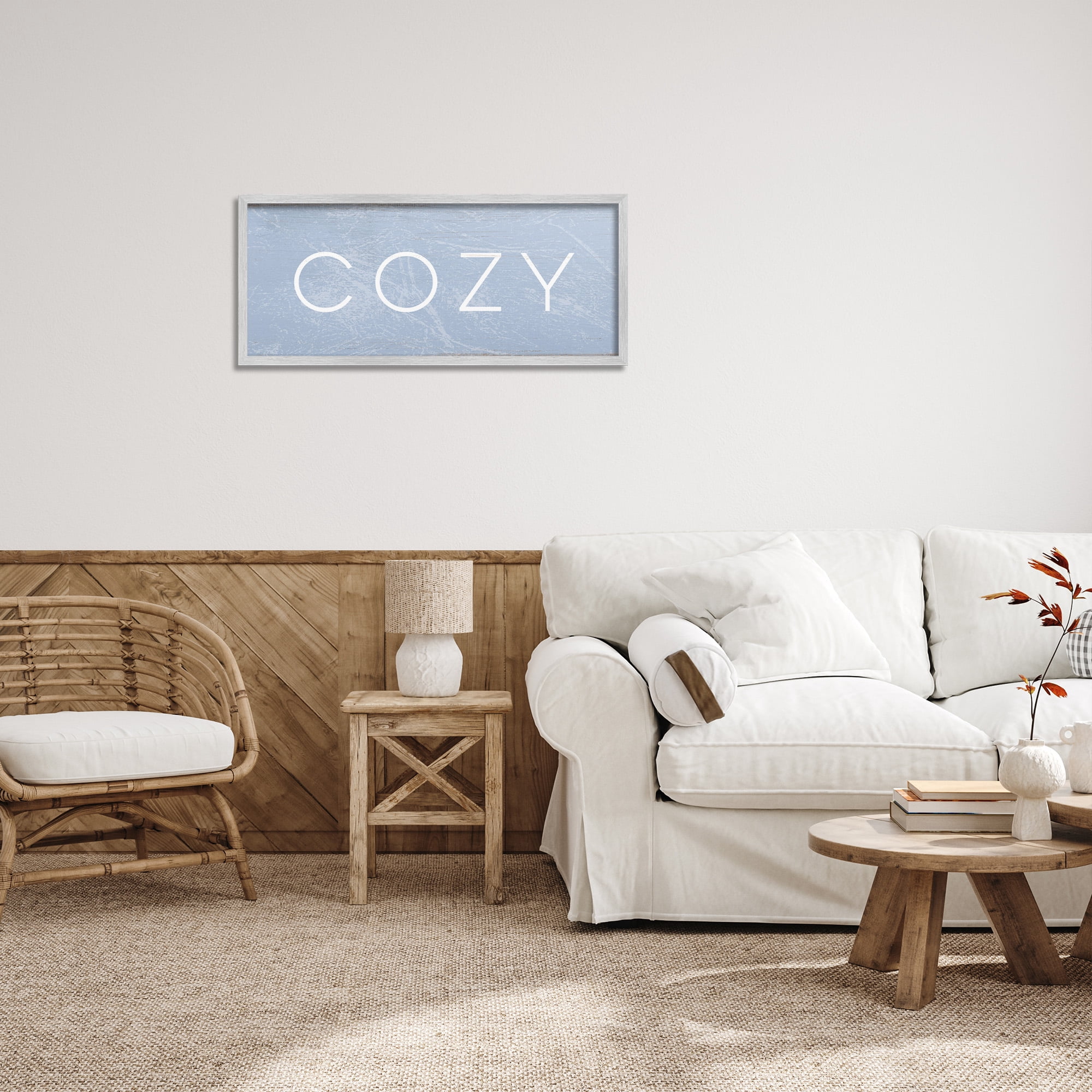 Stupell Industries Cozy Charming Distressed Phrase Typography Painting Gray Framed Art Print Wall Art, 30 x 13