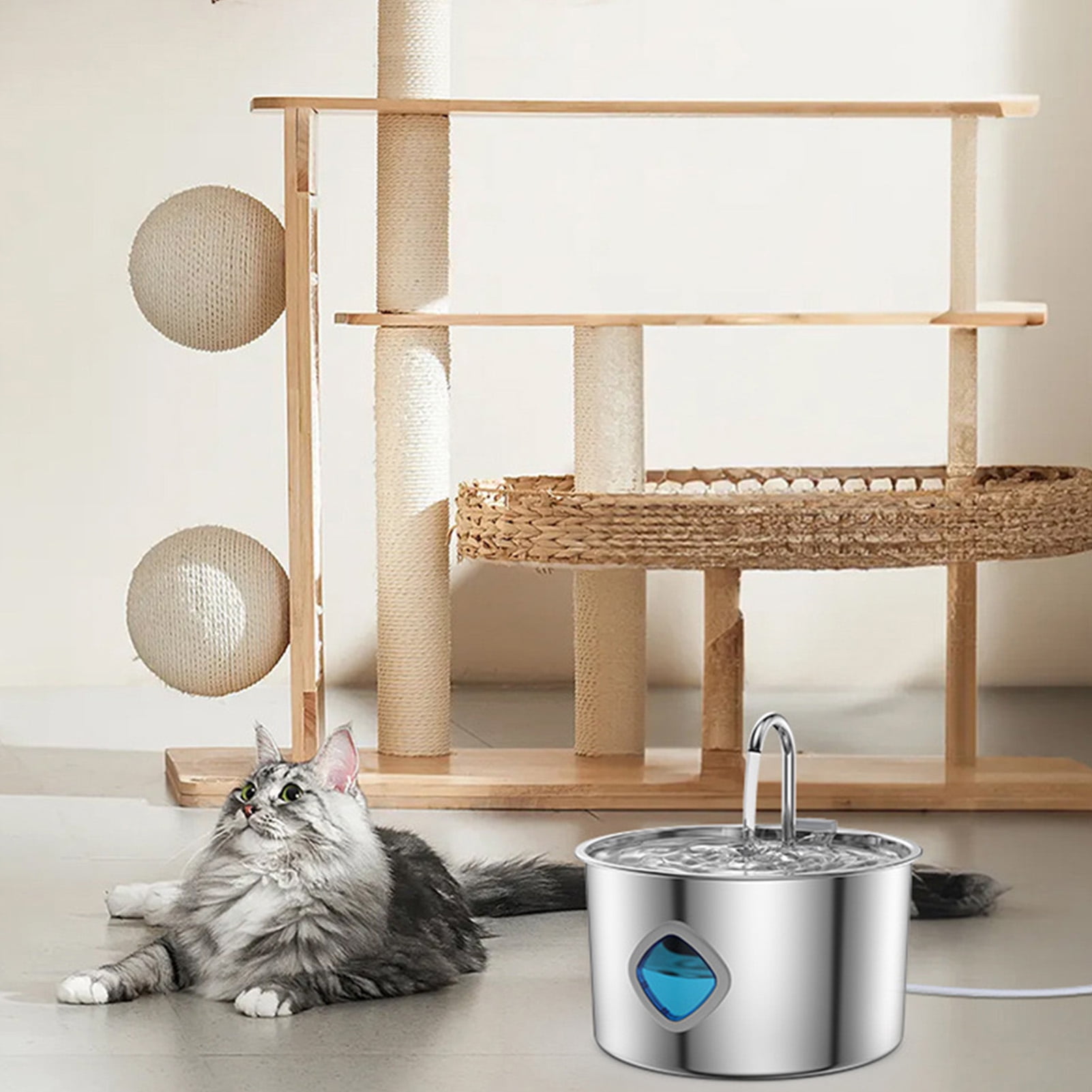 3.2L Smart stainless steel cat water dispenser, ultra-quiet pet automatic filtration water dispenser, dog water dispenser, with water level window, with filtration system