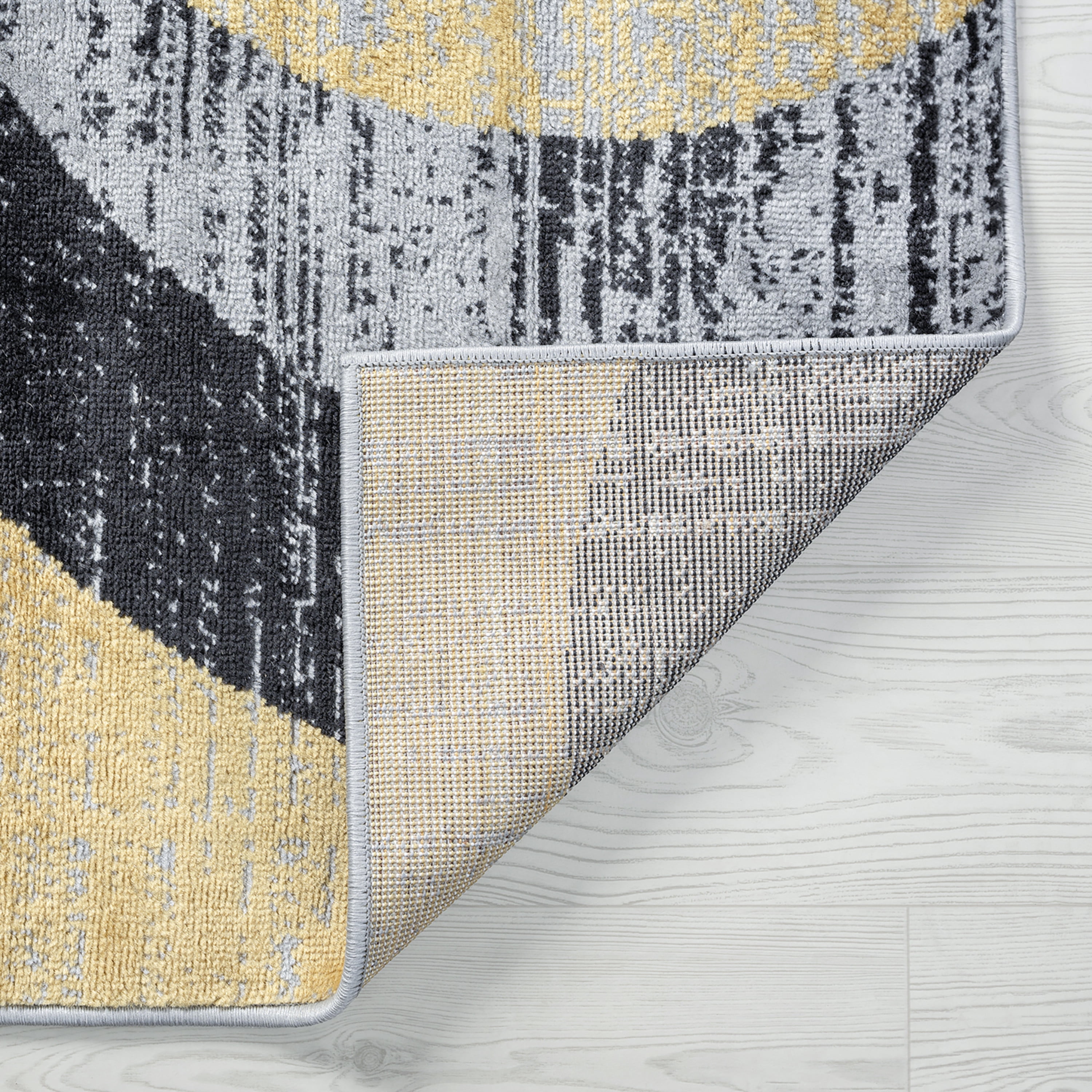 Contemporary 5x8 Area Rug (5'3'' x 7'3'') Abstract Yellow, Charcoal Living Room Easy to Clean