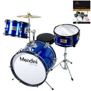 Mendini by Cecilio 16" 3-Piece Kids / Junior Drum Set with Adjustable Throne, Cymbal, Pedal, Drumsticks & Lesson Book, Metallic Blue, MJDS-3-BL
