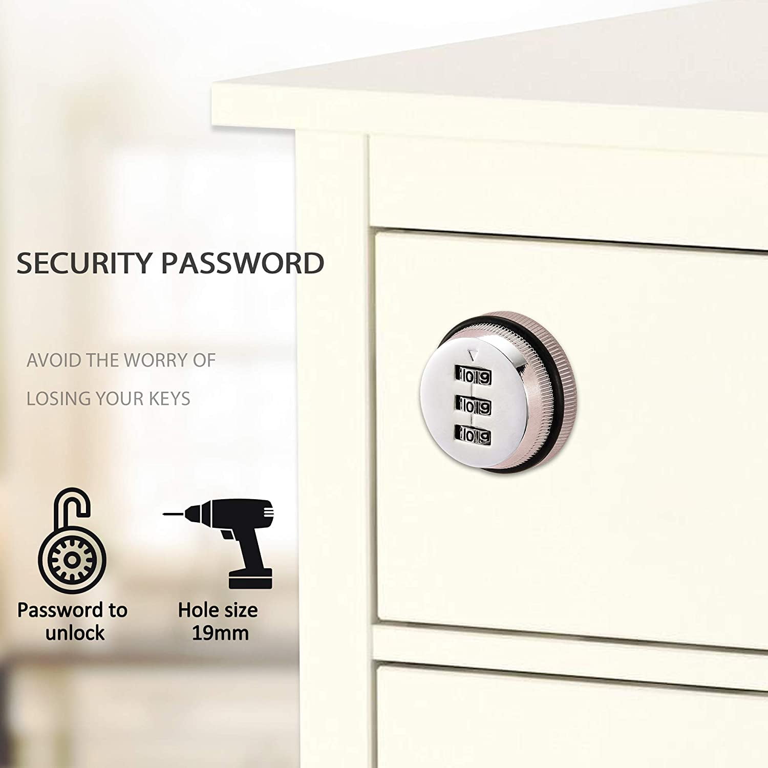 ABCISI 4 Pack Combination Cabinet Lock, Password Coded Cabinet Lock, Combination cam Locks with 3/4'' Cylinder Chrome Finish, Security Locks for Cabinet Deposit Box Mailbox, Silver
