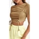 thumbnail image 2 of Top de manga corta para mujer, camisa de cuello redondo con cordones de Color sólido, ropa para citas y compras, 2 of 6