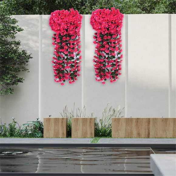 ZTTD Artificial Hanging Flowers for Outdoor, 2 Pack Violet Ivy Fake Hanging Plant & Flowers for Home Wedding Garden Yard Hanging Baskets Wisteria Garland Orchid Bunch Decoration(Red)