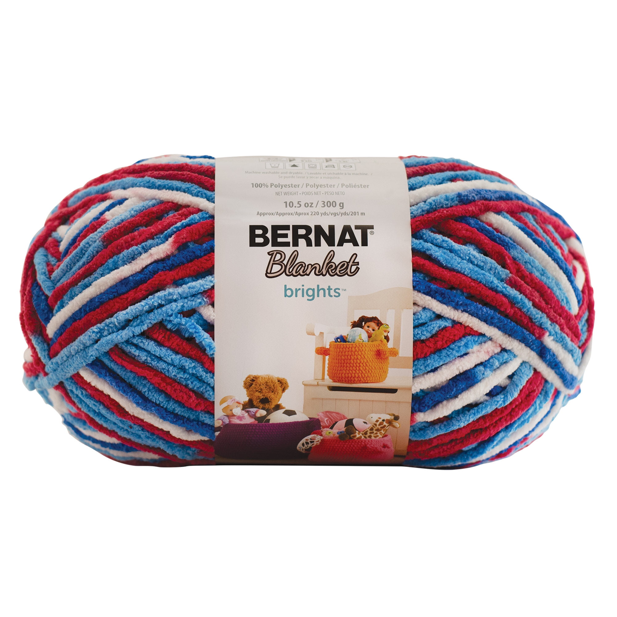 Bernat Polyester Blanket Brights Yarn (300g/10.5 oz), Red, White & Boom