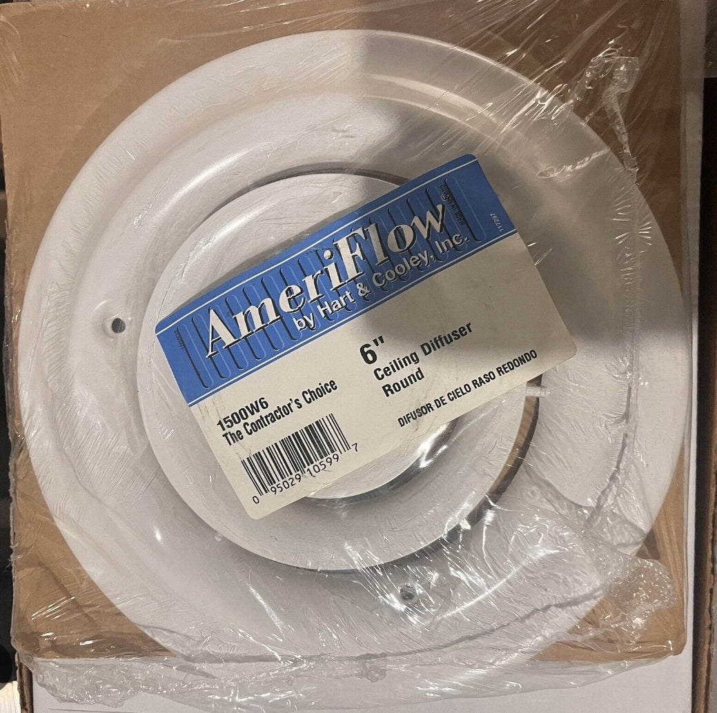 American Metal Products 1500W6 6" White Round Steel Ceiling Vent / Diffuser - Quantity of 1