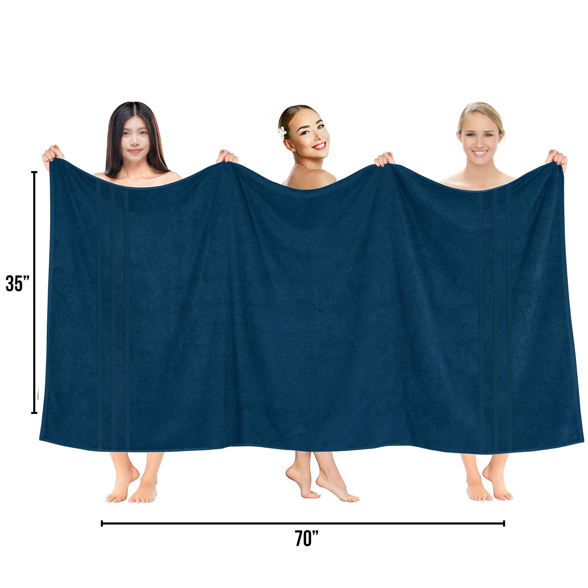 RIVERSIDE 2 Pack Luxury Bath Sheets 35×70 Soft Quick Dry Extra Large Cotton Towels 600 GSM Hotel Quality Spa - Dark Blue
