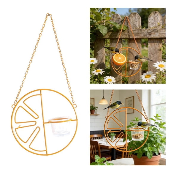 Oriole Bird Feeder for Outdoors Jelly and Oranges, Fruit Slice Shape Metal Hanging Oriole Feeder with Glass Cup for Yard Bird Watching, Orange