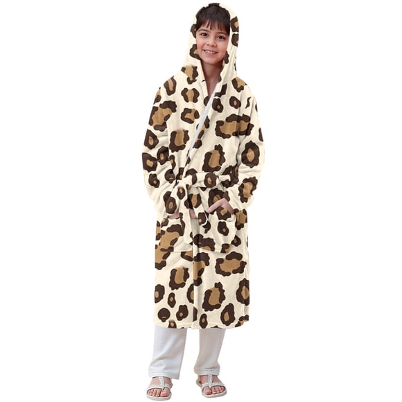 RXMEKW Hooded Velvet Bathrobe For Girls Long Sleeve Pajama Set With Button Closure