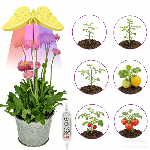 Full Spectrum LED Grow Light, 3 Brightness Settings, Auto On/Off Timer, Height Adjustable, Ideal for Indoor Plants