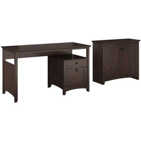 Bush Furniture Buena Vista Single Pedestal Desk & 2-Door Low Storage in Madison Cherry Finish