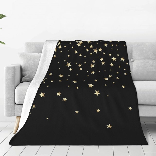 Fotbe Star Silver Glitter Manta de Franela Acolchonada con Estampado, Súper Suave y Esponjosa, Extra Grande para Sofá, Cama, Uso Todo el Año-40"x30"