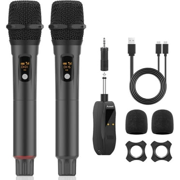 Aveek Wireless Microphone for Karaoke, 2.4GHz Professional Handheld Microphones with Rechargeable Receiver, Cordless Mic for Singing, Speaker, Pa System, Dj, Party, Speech(2pcs)