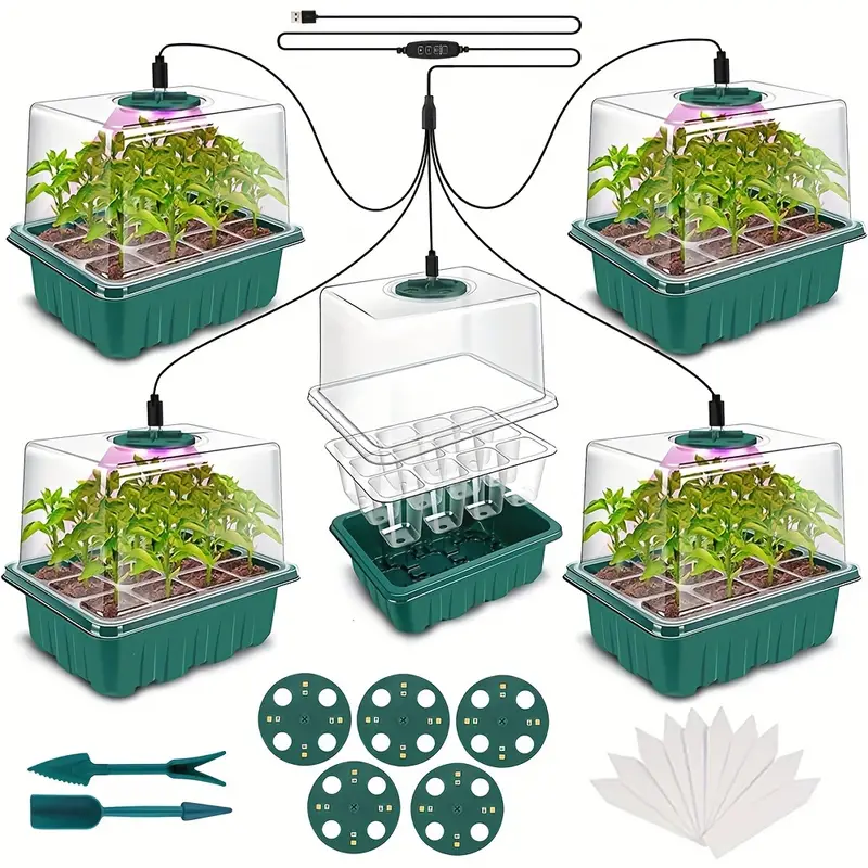 Energy-Efficient Full Spectrum LED Grow Light Kit Cell Seedling Trays - USB Powered, Button Control, Desktop Design for Home Gardening, Greenhouse Growing Trays, Plant Seed Starter Trays