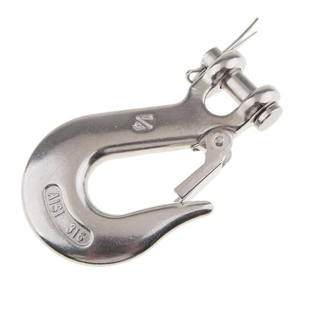 Gancho con Pestillo de Seguridad con , para Cabrestante de Cabrestante, Grúa de Remolque, Acero Inoxidable de Grado Marino 316 0.25 pulgadas