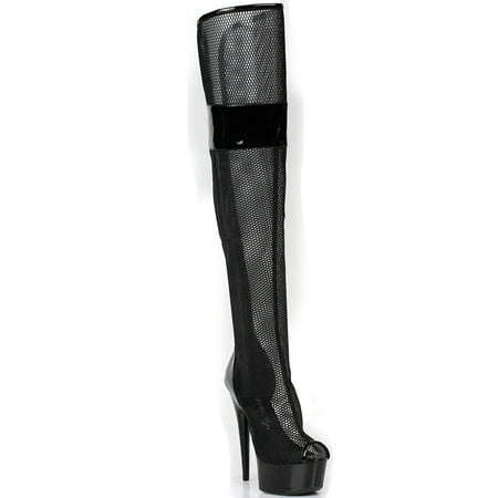 

609-IVY 6 Peep Toe Thigh High Mesh Boot