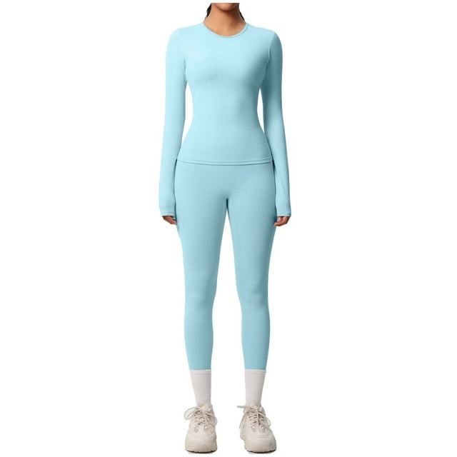Ensemble de Yoga pour Femmes, Mode Décontractée Couleur Unie Manches Longues Col Rond Ajusté, Pantalons pour Femmes