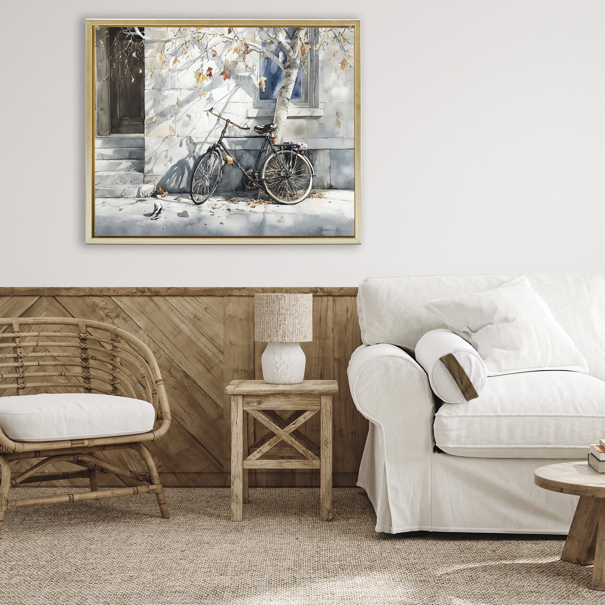 Stupell Industries Autumn Ride on Quiet Street Gold Framed Floater Canvas Wall Art, design by Franklyn Gregory