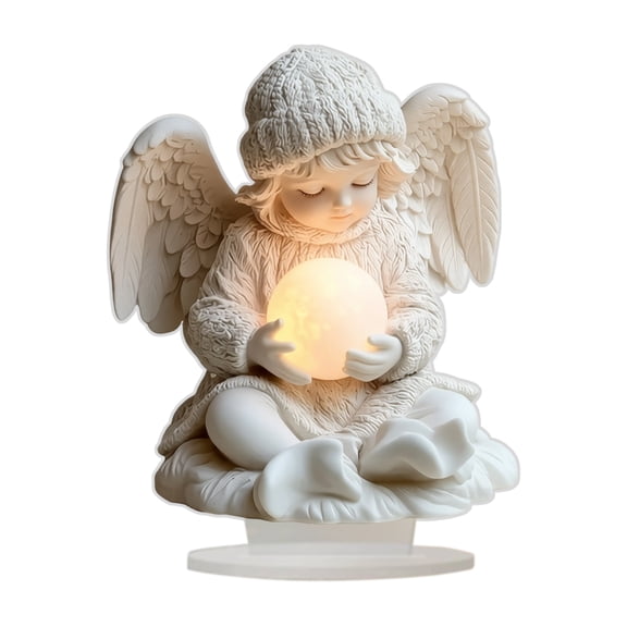 Angel Statue, LED Angel Lamp, Christmas Desktop Decor, Cherub Night Light for Living Room Bedroom Holiday Decoration