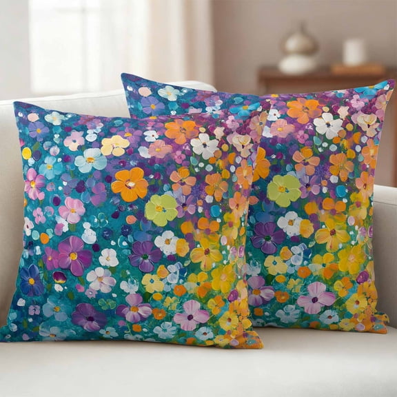 Pack of 2 Outdoor Pillow Covers 24x24 Inch Waterproof Colorful Spring Floral Throw Pillow Covers,Decorative Couch Pillow Shams Protectors Modern Oil Painting Abstract Art Patio Cushion Pillowcases