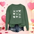 thumbnail image 2 of Valentine's Day Sweatshirt for Women Heart Print Oversized Casual Soft Polyester Crewneck, Army Green,Size L, 2 of 5