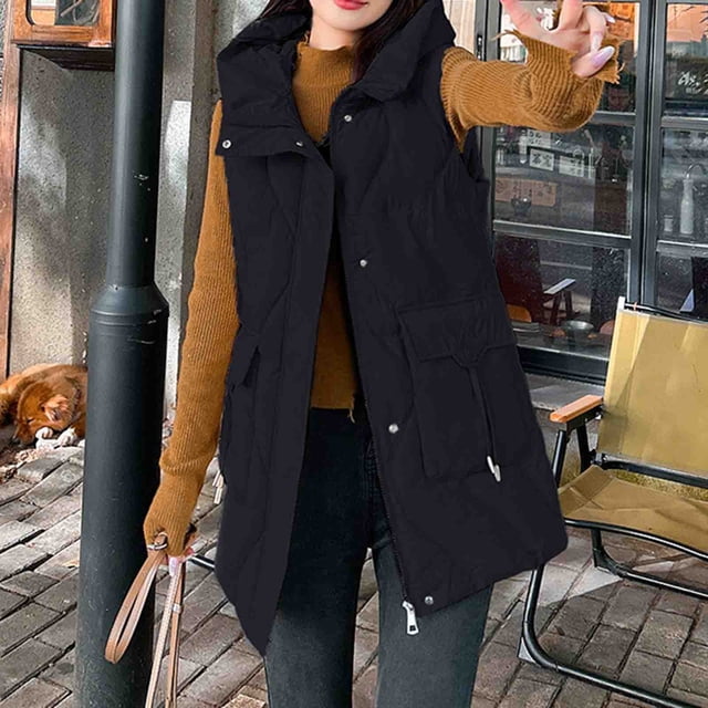 LOVZFMLL Vestes pour Femmes Hiver Décontracté Ample Mode Poche Couleur Manteau Long Réversible à Fermeture Éclair