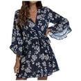 thumbnail image 4 of SHOPESSA Women's Plus Size Dresses Casual Spring Summer Dresses V Neck Short Sleeve Ruffle Floral Flowy Boho Mini Short Beach Dress, 4 of 8
