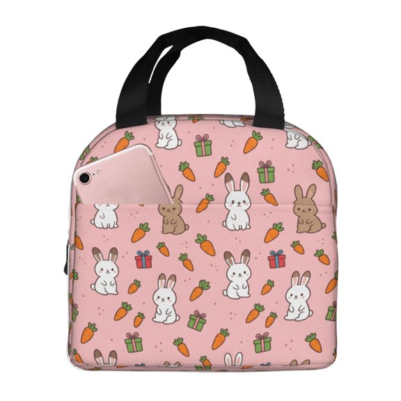 Bunny Lunch Bag Cute Cartoon Pattern Reusable Cooler Tote With Front Pocket Handheld Portable Meal Prep Bag For Work Office Picnic