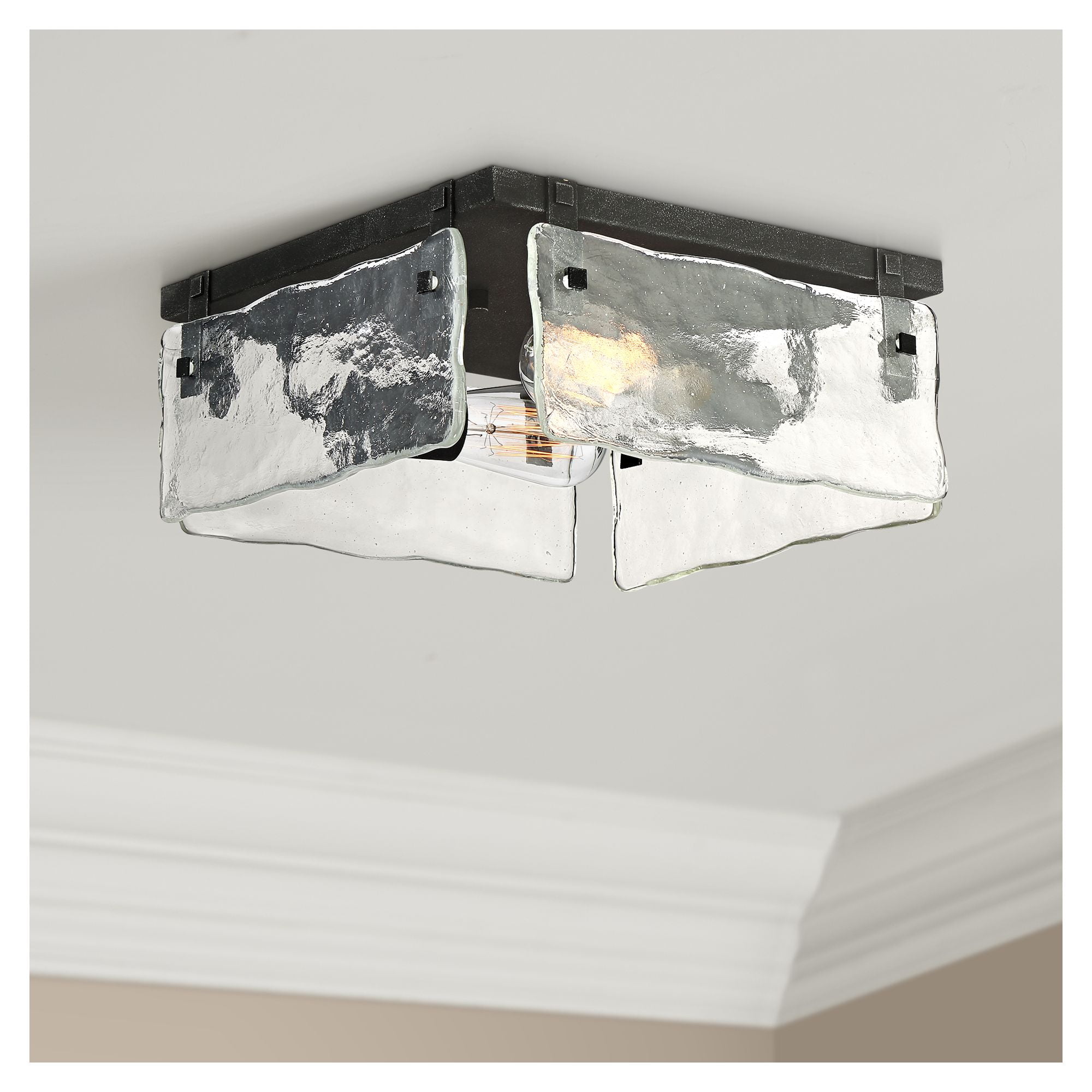 360 Lighting Modern Ceiling Light Flush Mount Fixture Washed Black 11 3/4" Wide Glass Panels for