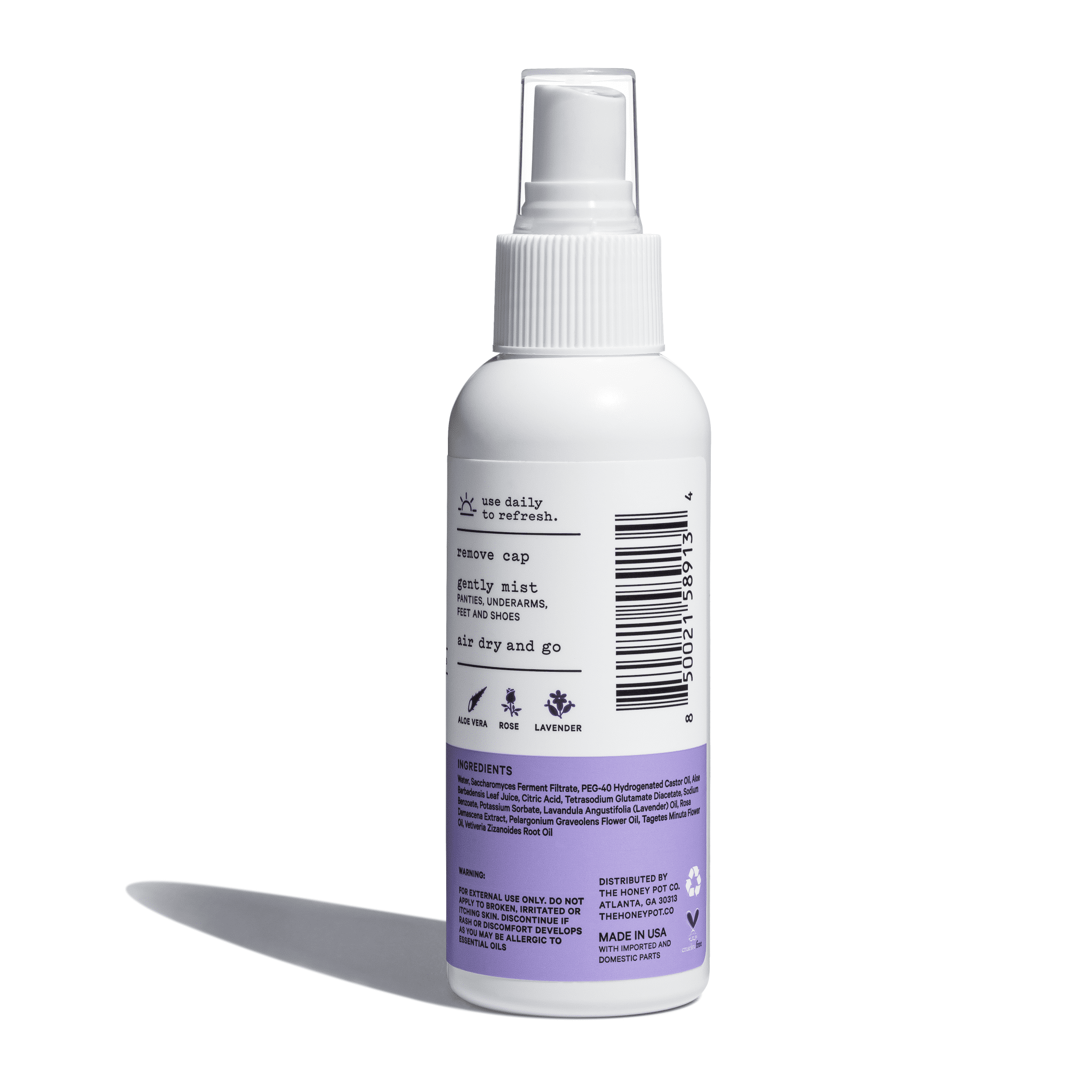 The Honey Pot Company, Refreshing Lavender Rose Panty and Body Plant-Derived Deodorant Spray, 4 fl. oz.
