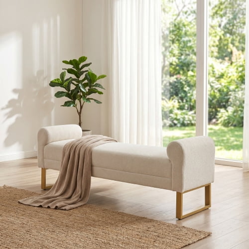 65" Soft Chenille Upholstered Ottoman Bench, Modern Luxury End of Bed Bench for King Size Bed, Multi-Purpose for Bedroom, Living Room & Entryway Shoe Bench