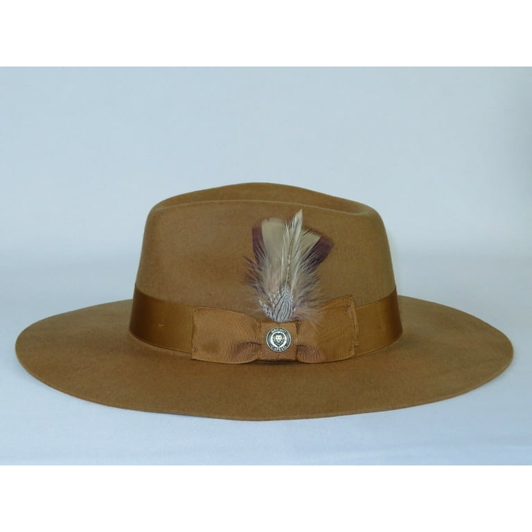 Mens Hat by Bruno Capelo Australian Wool Wide Brim Fedora Duke DU723 Acorn Camel - XL=7 1/2 to 7 5/8 inch