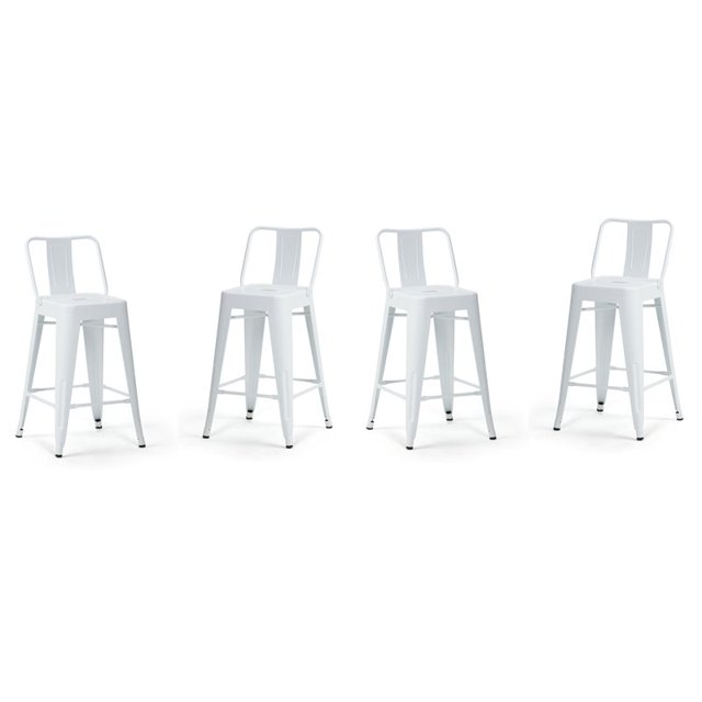 Simpli Home Rayne 24" Industrial Metal Counter Stool in White (Set of 4)