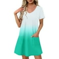 thumbnail image 2 of Vestido Corto de Verano Moda Gradiente Corto de Manga en V Cuello Vestido Casual, Poliéster Ligero de Verano, Lavado de Manos, 2 of 9