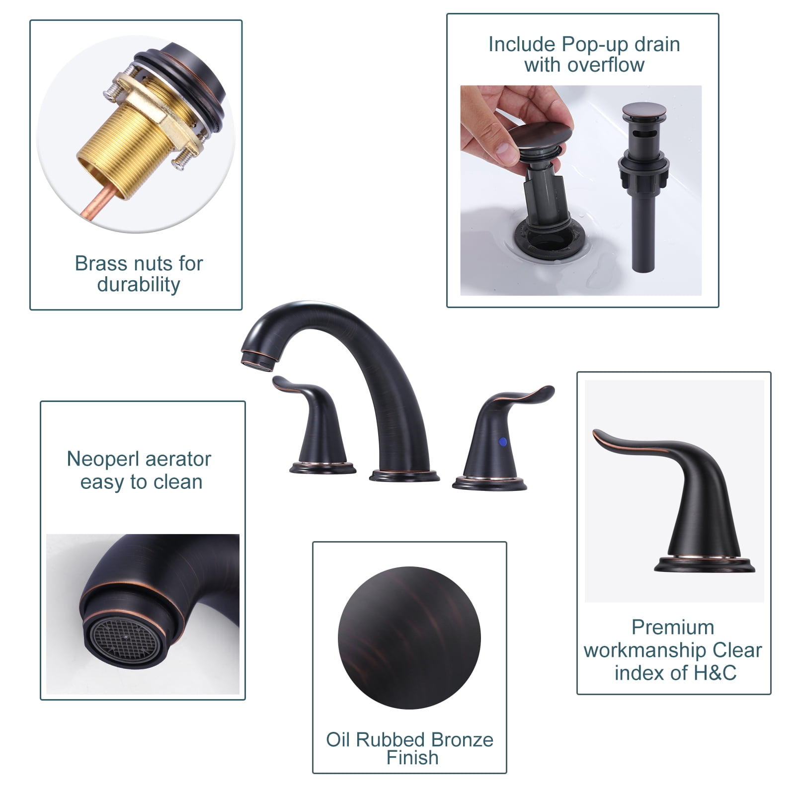 Wowow 8 in. Widespread Double Handle Bathroom Faucet with Pop Drain and Supply Line in Oil Rubbed Bronze