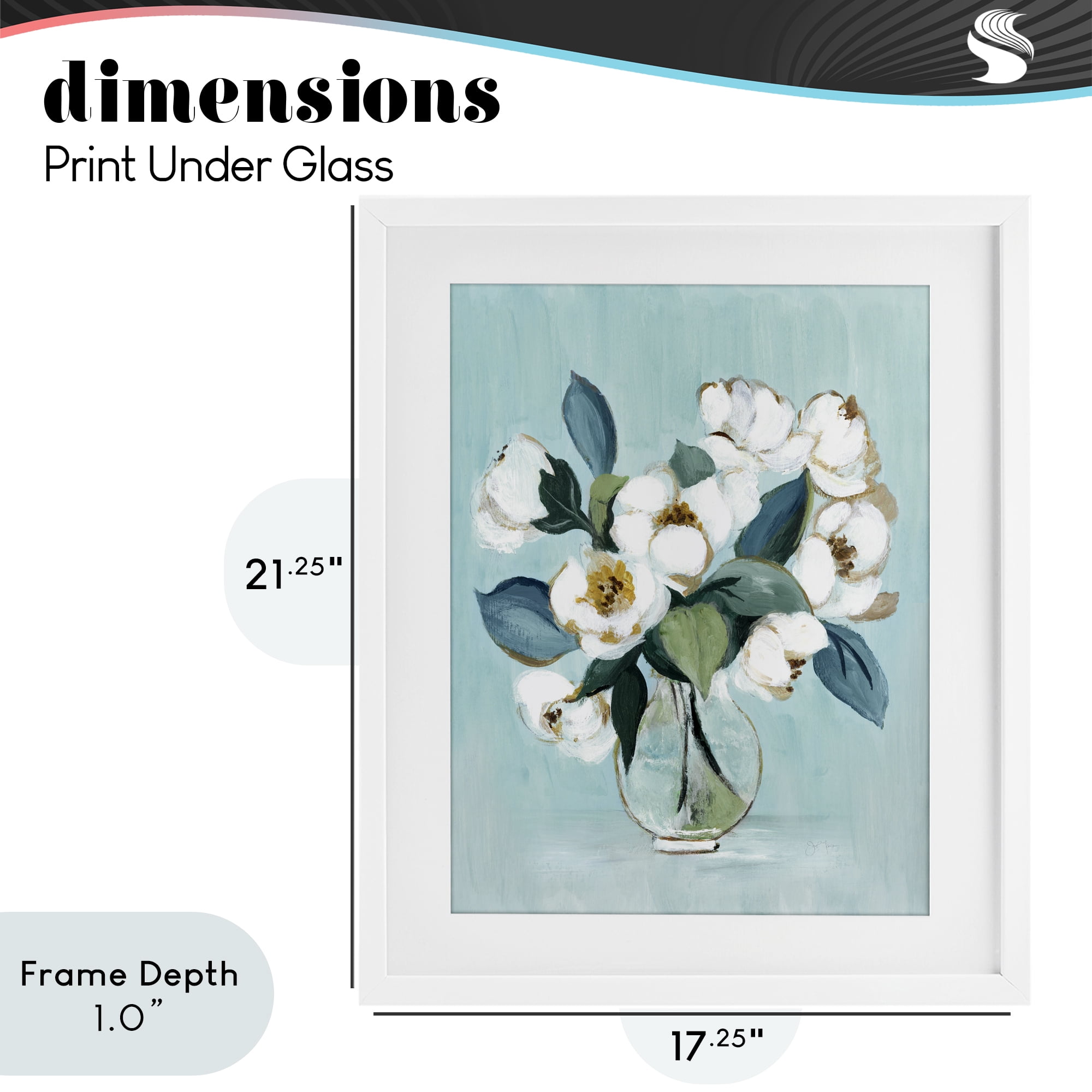 Stupell Industries Magnolia Arrangement over Blue White Framed Print Under Glass, design by Janet Tava