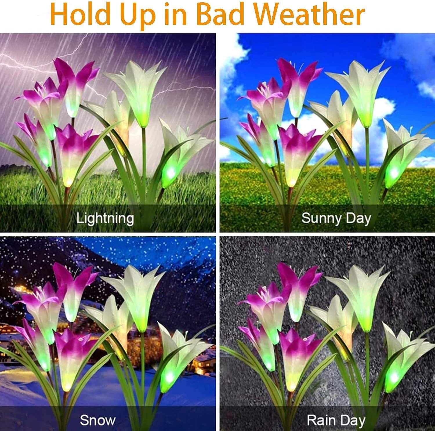 Outdoor Solar Stake Lights, Wattne 4 Pack Solar Garden Lights with 8 Lily Flowers, Waterproof 7 Color Changing LED Solar Stake Lights for Garden, Patio, Yard, Pathway (White & Pink & 2 purple)