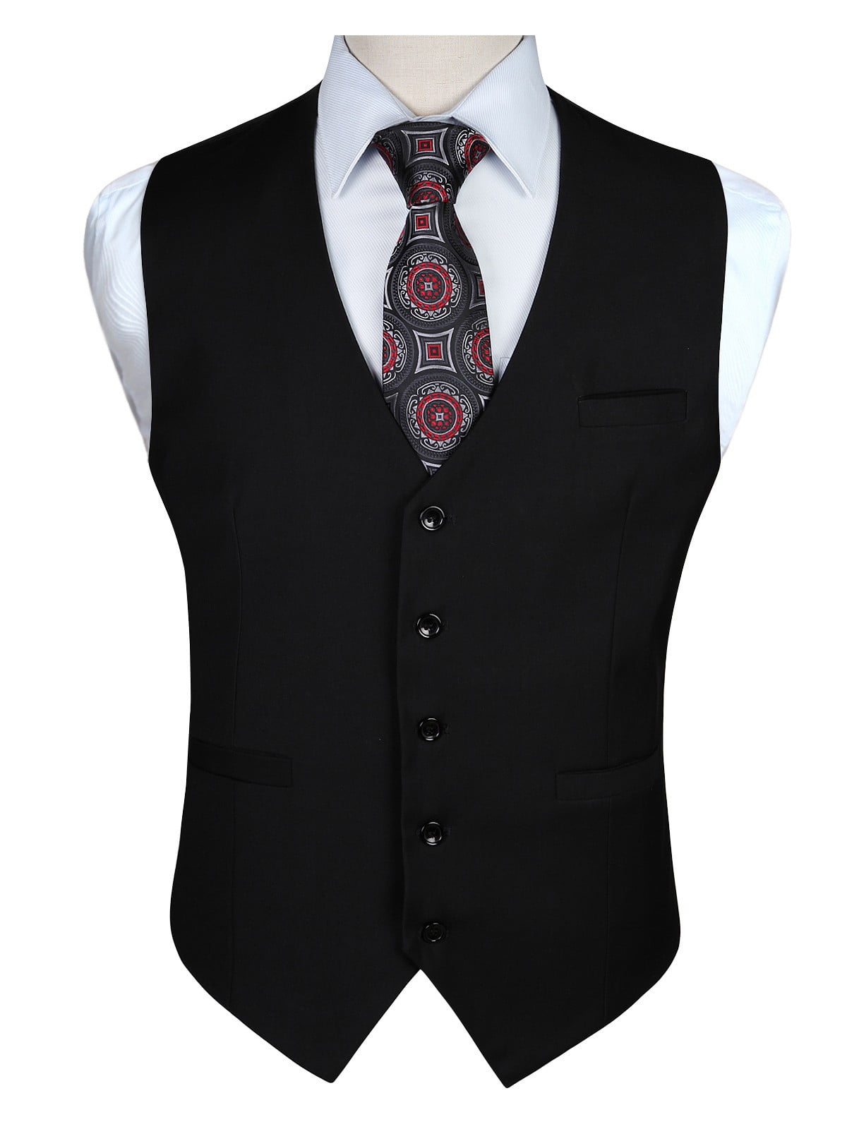 HISDERN Men's Suit Vest Black Business Formal Dress Waistcoat Vest with