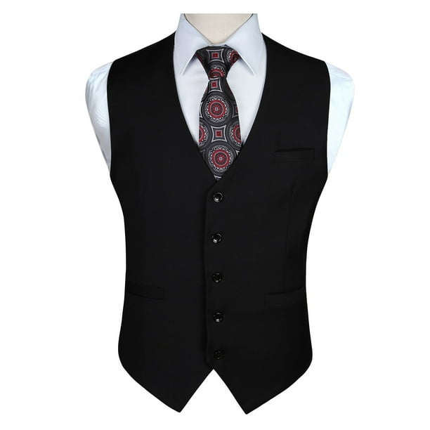 HISDERN Men's Suit Vest Black Business Formal Dress Waistcoat Vest with