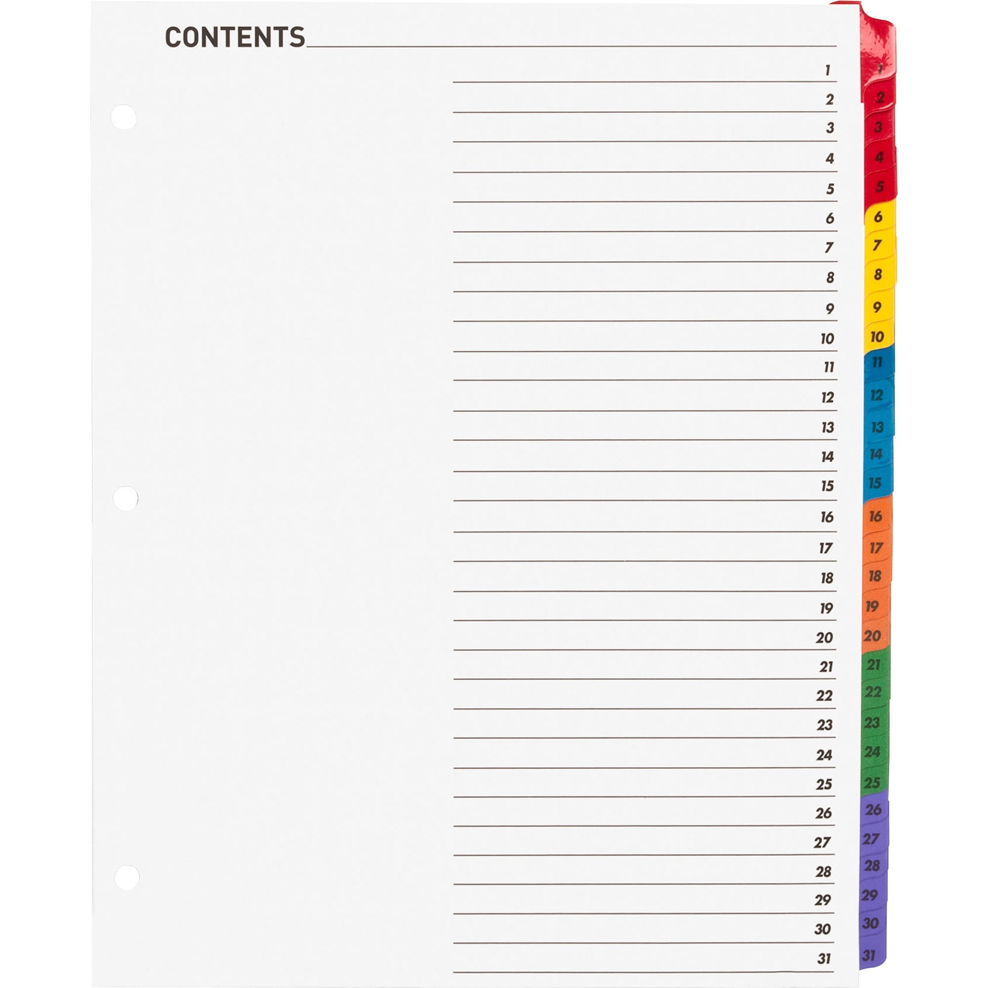 Business Source, BSN21907, Table of Content Quick Index Dividers, 31 / Set