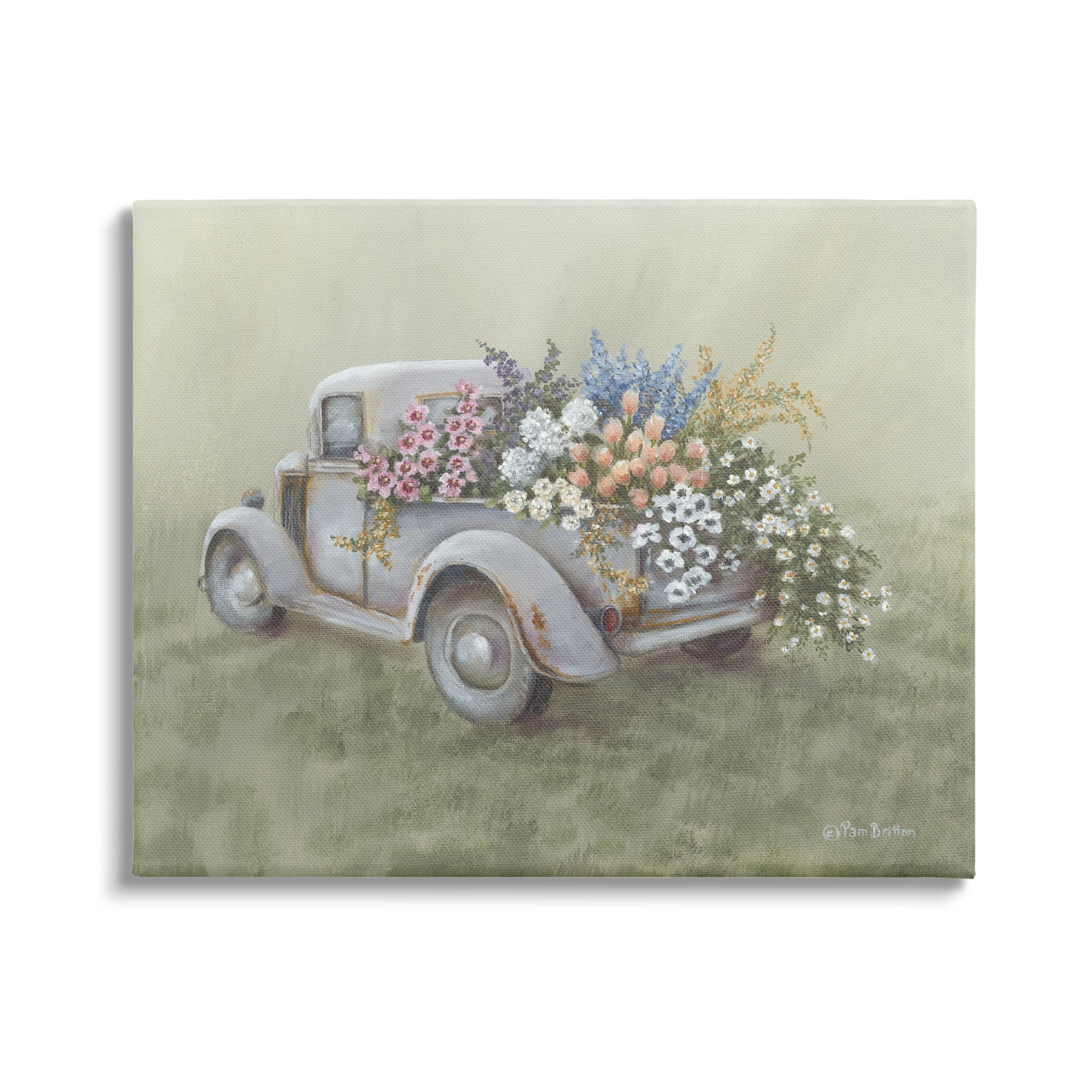 Stupell Farmhouse Flower Buggy Car Transportation Painting Gallery Wrapped Canvas Print Wall Art